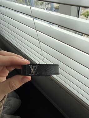 Louis Vuitton Black Leather LV Initiales Cuff Bracelet with Silver Logo